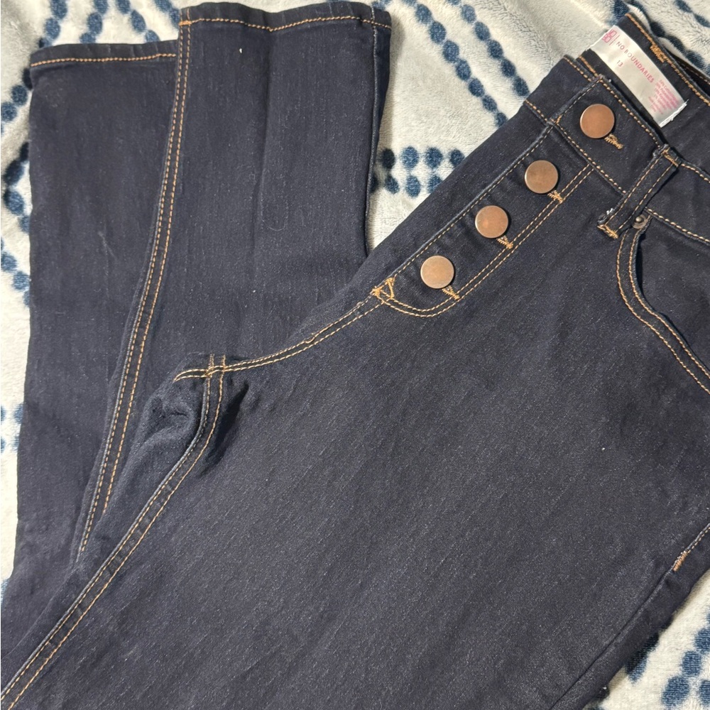 No Boundaries Dark Blue High-Rise Button-Front Jeans